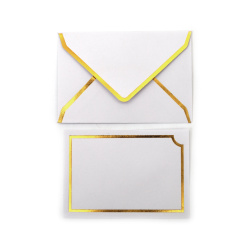 Envelope and Card Set with Gold Edge 10.5x7.5 cm, White - 5 pieces