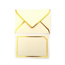 Envelope and Card Set with Gold Edge 10.5x7.5 cm, Ecru - 5 pieces