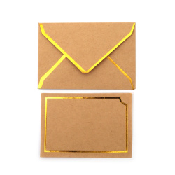 Kraft Paper Envelope and Card Set with Gold Edge 10.5x7.5 cm - 5 pieces