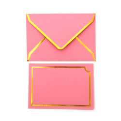 Envelope and Card Set with Gold Edge 10.5x7.5 cm, Pink - 5 pieces