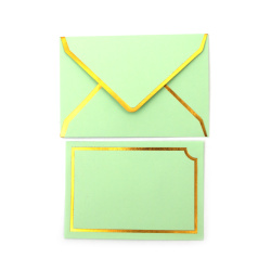 Envelope and Card Set with Gold Edge 10.5x7.5 cm, Green - 5 pieces