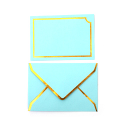 Envelope and Card Set with Gold Edge 10.5x7.5 cm, Blue - 5 pieces