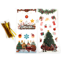 Plic de celofan 12x27 cm MIX 4 modele cu motive de Crăciun și panglică - 50 bucăți