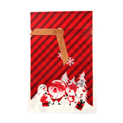 Red PE Christmas Bags 12x18 cm with Satin Ribbon & Santa, Reindeer & Snowman Design