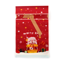 Festive Red PE Christmas Bags 23x34 cm with Satin Ribbon & Santa Carrying Gift Sack Design