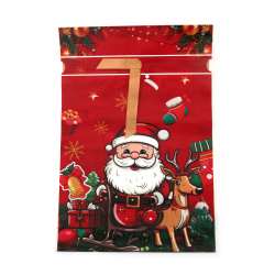 Charming Red PE Christmas Bags 23x34 cm with Satin Ribbon, Santa Claus & Reindeer Design