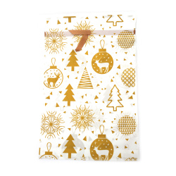 Plic de Crăciun din material PE 29x42 cm cu panglică de satin, culoare albă cu motive aurii de Crăciun