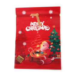 Plic de Crăciun din material PE 29x42 cm cu panglică de satin, pălărie roșie cu cadouri
