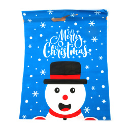 Blue PE Christmas Bag 40x50 cm with Satin Ribbon & Cheerful Snowman “Merry Christmas” Design – 1 pc