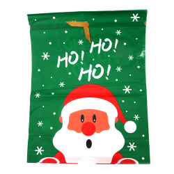 Green PE Christmas Bag 40x50 cm with Satin Ribbon & Santa Claus Design – 1 pc