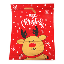 Plic de Crăciun din material PE 40x50 cm cu panglică de satin, culoare roșie Crăciun Fericit cu căprioare - 1 bucată