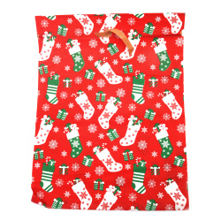 Elegant Christmas Gift Bag, 40×50 cm, Red PE Material with Festive Motifs and Satin Ribbon – Perfect for Large Holiday Gifts and Decorative Packaging (1 pc)