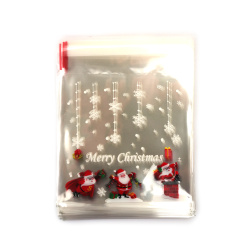 Cellophane Bags 10x13 cm – Transparent, Santa Claus Carrying Gifts Design, Self-Adhesive – Pack of 100