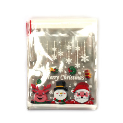 Pungi de celofan 10x13 cm Moș Crăciun, om de zăpadă și căprioară, culoare transparentă, cu adeziv - 100 bucăți