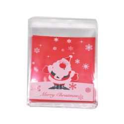 Cellophane Bags 10x13 cm – Transparent Front with Red Back, “Merry Christmas” from Santa Claus Design, Self-Adhesive – Pack of 100