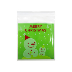 Transparent Cellophane Bags 10x13 cm with Green Back & Cute Snowman Duo Design – Set of 100