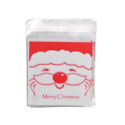 Transparent Cellophane Bags 10x13 cm with White Back & Smiling Santa Claus Design – Set of 100