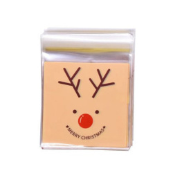 Plic de celofan 10x13 cm Crăciun Fericit ren Rudolph culoare transparentă cu spate crem și adeziv - 100 bucăți