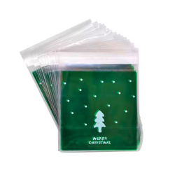 Transparent Cellophane Bags 10x13 cm with Green Back & Self-Adhesive Seal – Christmas Tree Design, Set of 100