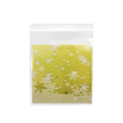 Plic de celofan 10x13 cm culoare fulgi de zăpadă transparent cu spate auriu și adeziv - 100 bucăți