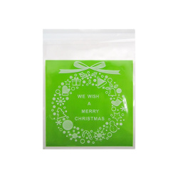 Plic de celofan 10x13 cm coroană de Crăciun transparentă cu spate verde și adeziv - 100 bucăți