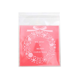 Cellophane Bags 10x13 cm – Transparent Front with Pink Back, Christmas Wreath Design, Self-Adhesive – Pack of 100