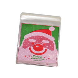 Festive Green Cellophane Bags 10x13 cm with Red Back & White Dots, Santa Claus Design – Set of 100