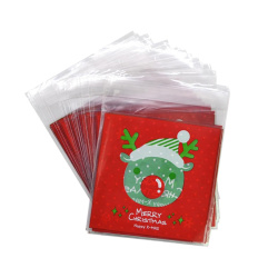 Red Cellophane Bags 10x13 cm with Green Back & White Dots, Rudolph the Reindeer Design – Set of 100