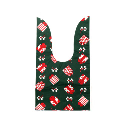 Pungi cadou de Crăciun cu mânere din material PE 14x23 cm, culoare verde cu motive de Crăciun - 50 bucăți