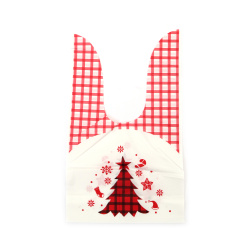 Elegant White and Red PE Gift Bags 14x23 cm with Christmas Tree Design – Set of 50