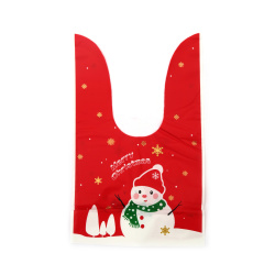 Pungi cadou de Crăciun cu mânere din material PE 14x23 cm culoare roșu Crăciun Fericit de la Snezhko - 50 bucăți