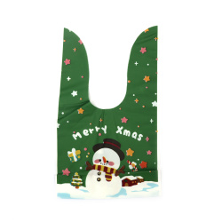 Festive Green PE Gift Bags 14x23 cm with Cheerful Snowman Design – Set of 50