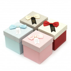 Elegant Square Gift Box with Ribbon / 95 mm / ASSORTED