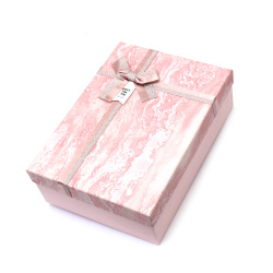 Cutie cadou cu panglică 26x19x8 cm roz cu capac imitație de marmură