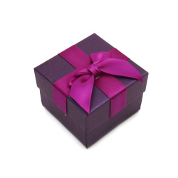 Stylish Jewelry Gift Box with Satin Ribbon Bow / 75x75x55 mm / Dark Purple