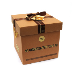 High Quality Kraft Cardboard Gift Box with Handles / 13.5x13.5x12 cm