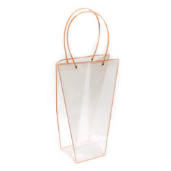 Transparent PVC Gift Bag with Peach Edging / Size without Handles: 28x15x42.5 cm