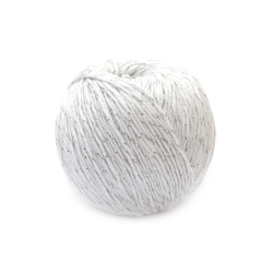 Прежда ОПАЛ цвят бял със сребърно ламе 85 процента мек памук 15 процента лурекс -50 грама -150 метра