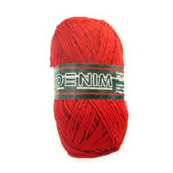 Прежда ДЕНИМ червена 100 процента памук 100 грама-210 метра