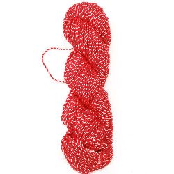 Twisted Red-White Cord for Martenitsas BABA MARTA - 80% Acrylic, 20% Shiny Polyester / 100 grams - 120 meters