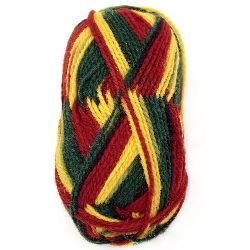 Yarn wool Ethno yellow, green, red  for handmade clothes and accessories100 grams -170 meters