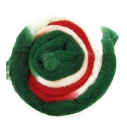 YARN WOOL felt tape melange white, green, red  for handmade clothes and accessories-50 grams ~ 1.8 meters