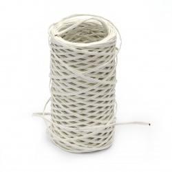 Хартиен шнур с тел 2 мм цвят бял -30 метра