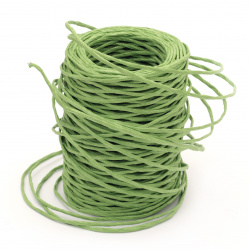 Хартиен шнур с тел 2.5 мм цвят зелен -50 метра