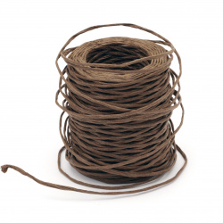 Хартиен шнур с тел 2.5 мм цвят кафяв -50 метра