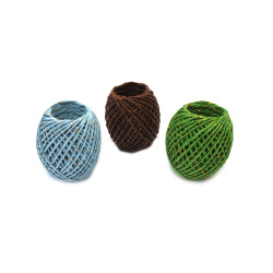 Paper Cord with Lamé Thread, 2 mm, Three Colors: Green, Blue and Brown x 20 meters 