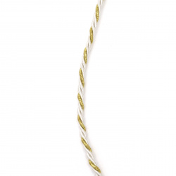 Snur poliester 3 mm răsucite cu culoare  alb și auriu  cu lame -5 metri
