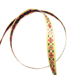 Not Available Online. You can also buy at EM ART stores and at +359 884 000 893 Decorated Textile Ribbon for Craft and Art / Width: 8 mm / Gold, Red and Black