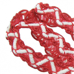 Ширит 11 мм текстил зиг-заг червен с бяло -20 метра
