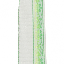 Not Available Online. You can also buy at EM ART stores and at +359 884 000 893 Embroidered Textile Ribbon / Width: 25 mm / White with Green Flowers
